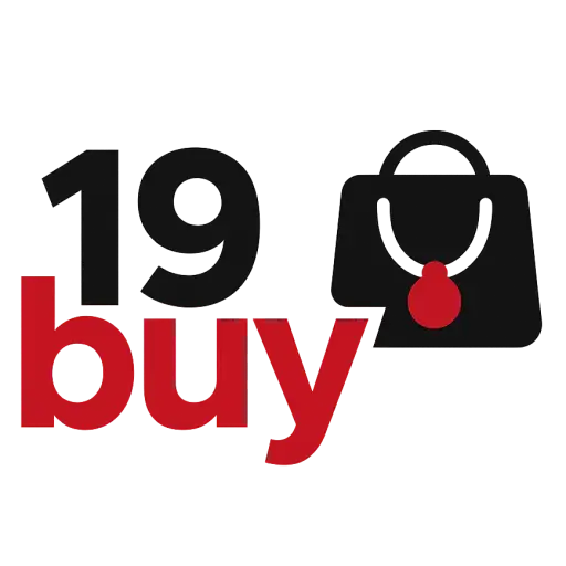 لوگوی فروشگاه اینترنتی 19BUY با طراحی ساده و حرفه‌ای در رنگ‌های مشکی و قرمز روی زمینه شفاف